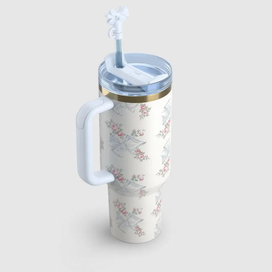 Stanley LoveShackFancy Quencher H2.0 FlowState Tumbler 40oz Ribbon Rosa Cream