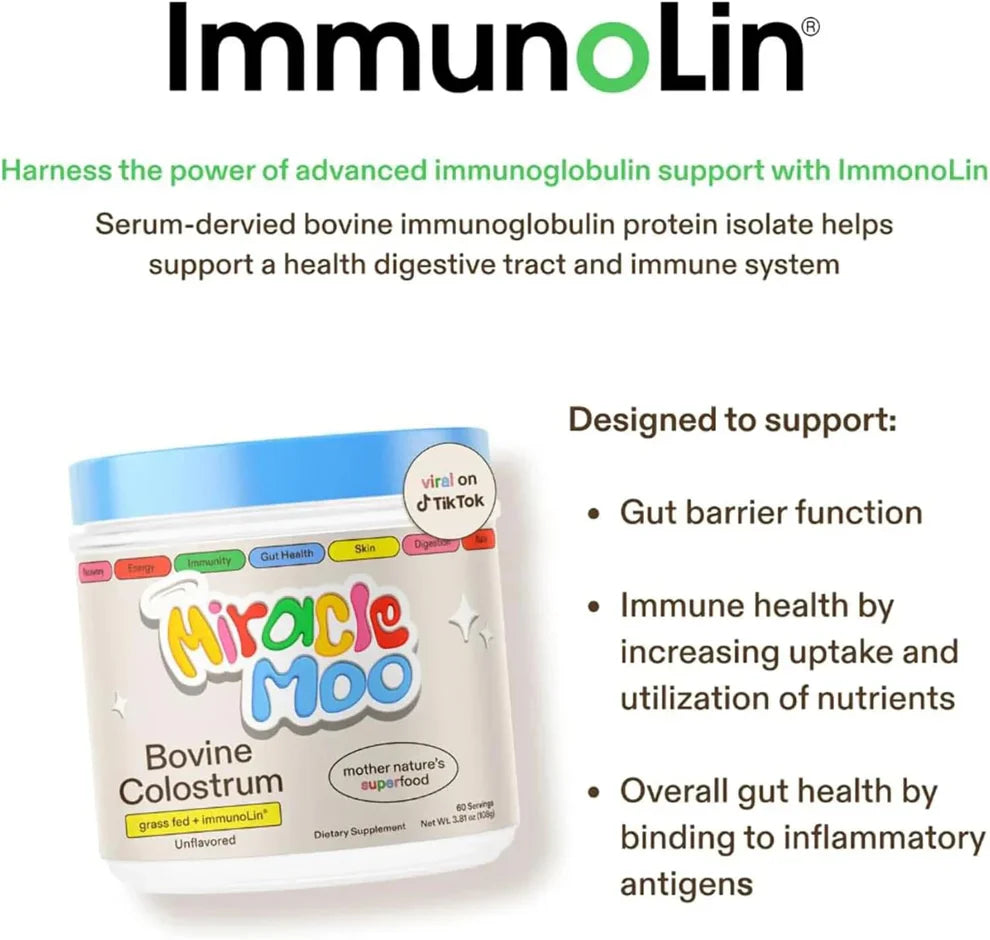 Miracle Moo Colostrum – Gut, Hair & Immune Support (60 Servings, Unflavored)