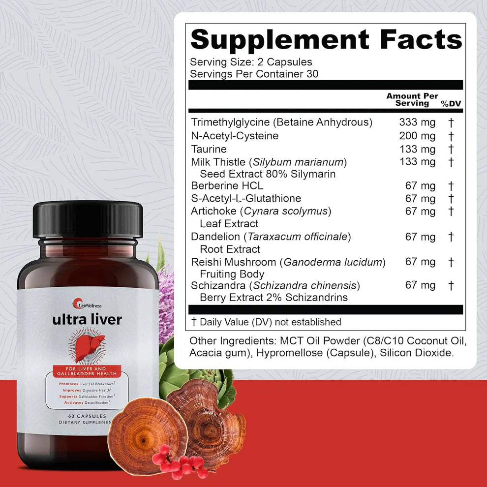 UpWellness Ultra Liver Support – TMG, NAC & Milk Thistle Formula for Liver and Gallbladder Health (60 Capsules)