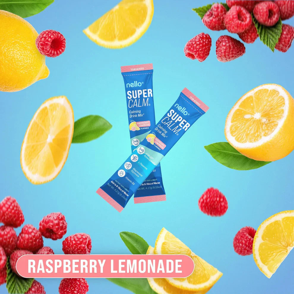 Nello Supercalm Drink Mix – Raspberry Lemonade with Ashwagandha, L-Theanine & Magnesium (20 Ct)