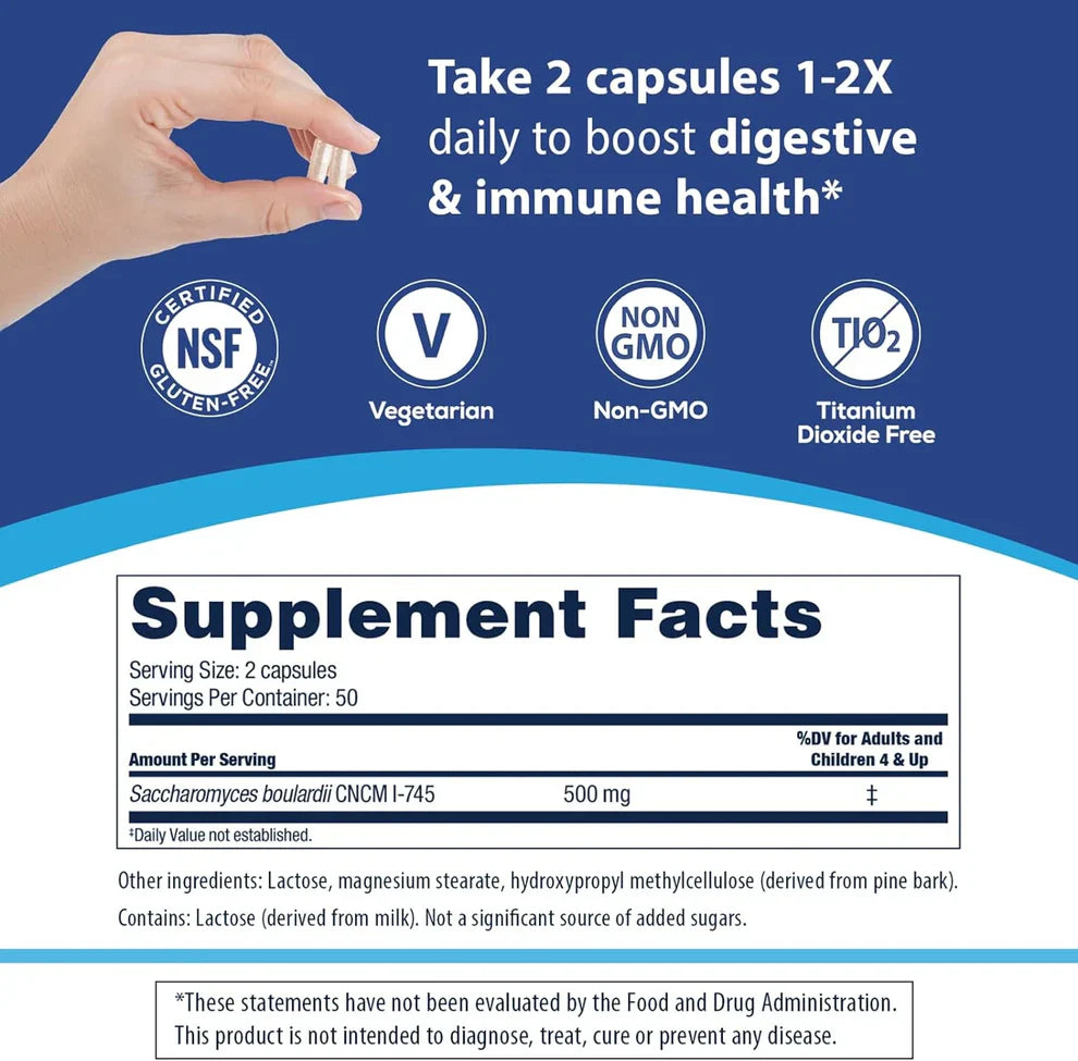 Florastor Probiotics for Digestive & Immune Health – Unique Saccharomyces Boulardii Strain (100 Capsules)